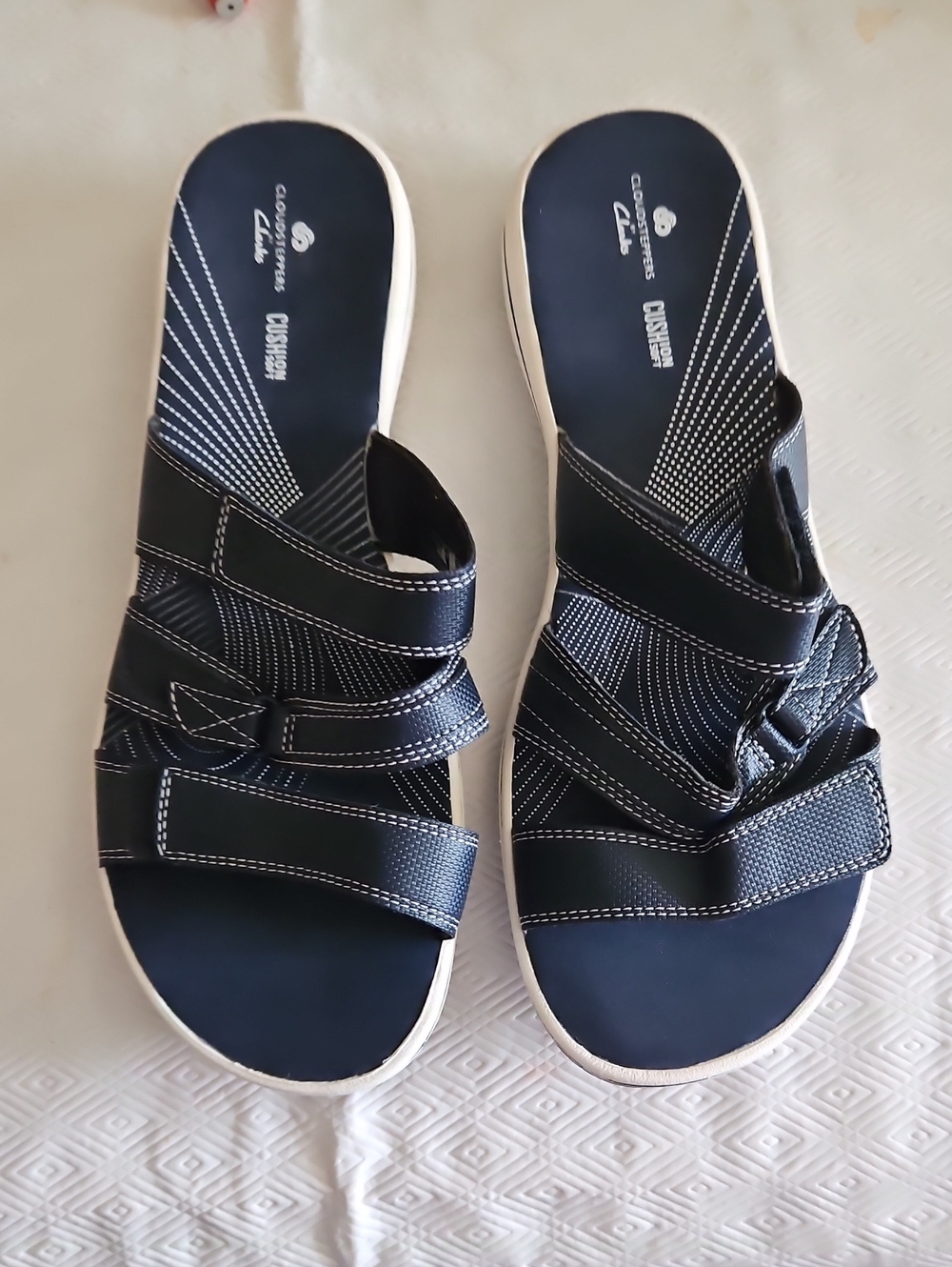 Cloudsteppers by Clarks Navy Slide Sandals with White Trim